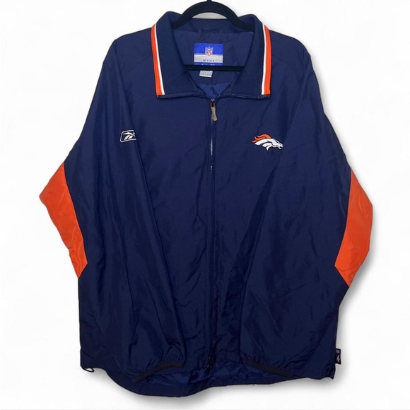 Vintage NFL Denver Broncos Windbreaker Jacket Navy Orange Size L - Picture 1 of 8